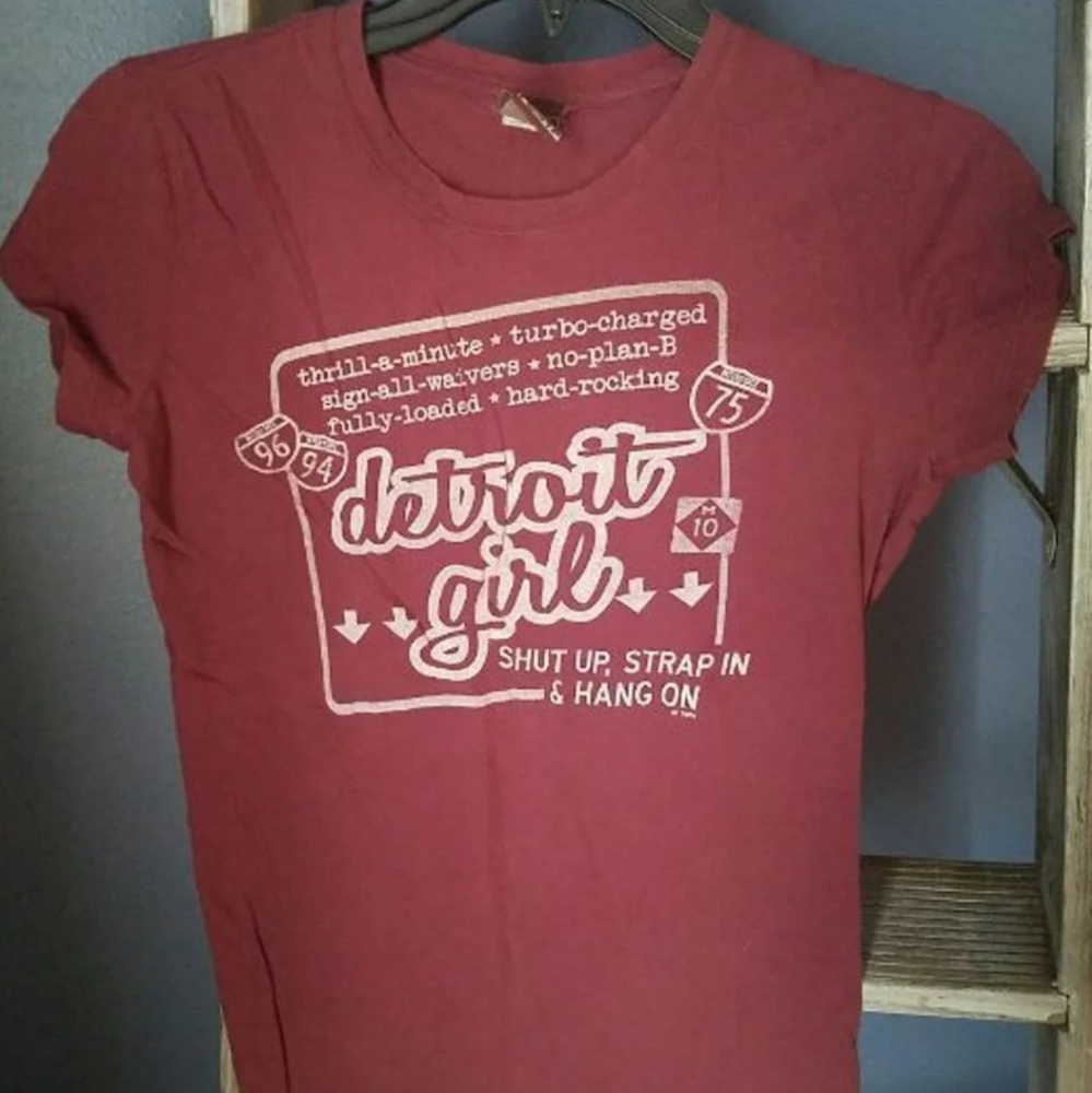 Vintage feel light cotton Detroit rider girl Tee S